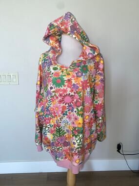 Natural Life Oversized Printed Hoodie Sweatshirt L/S Rainbow Floral size S/M